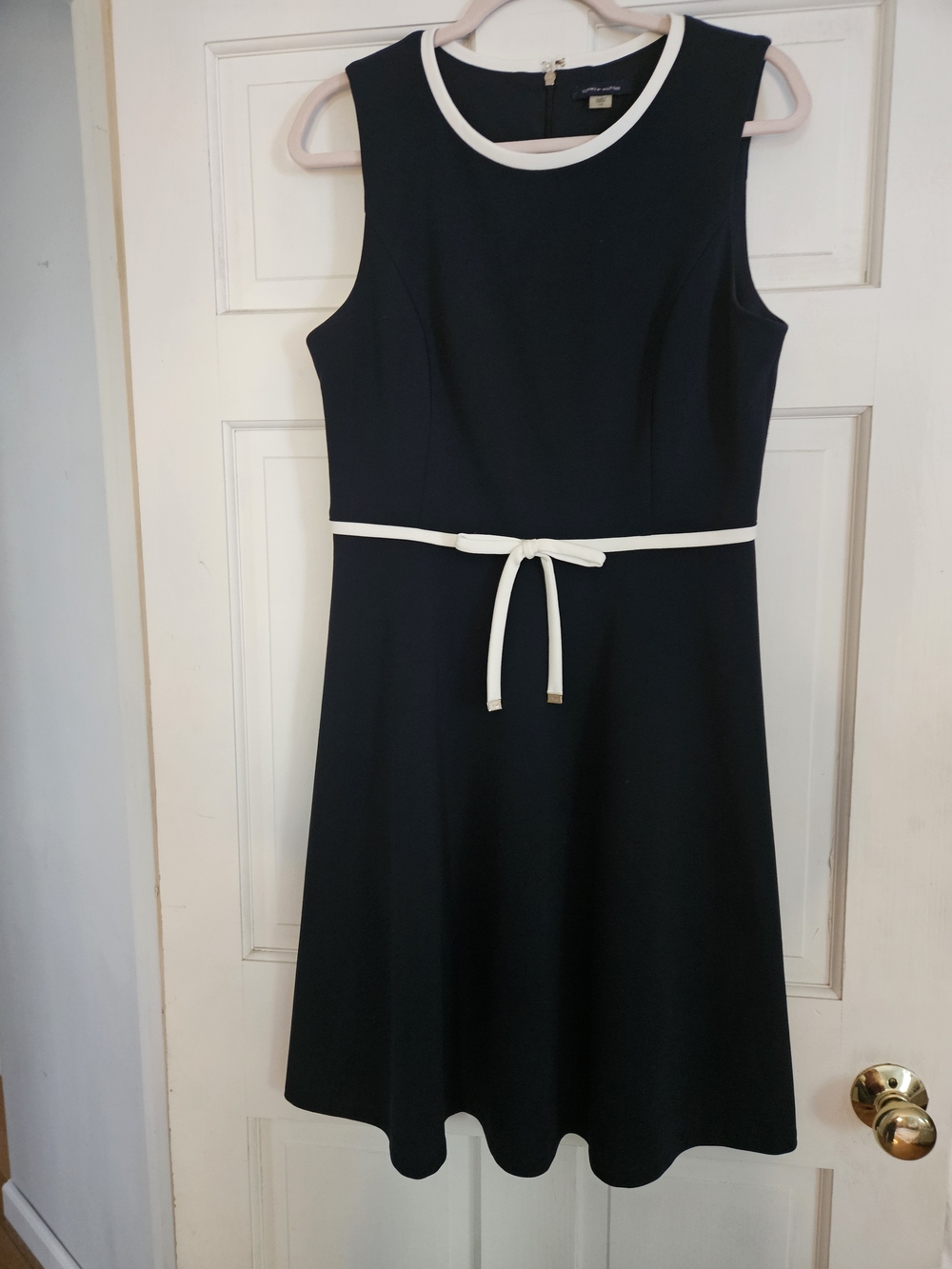 Tommy Hilfiger Navy Dress with White Trim and Tie Belt